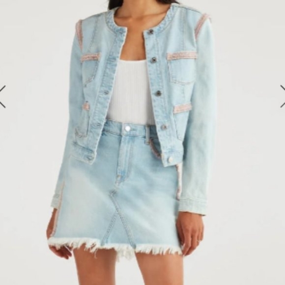 7 for all mankind denim jacket pink trim size  S new with tag - Picture 5 of 15